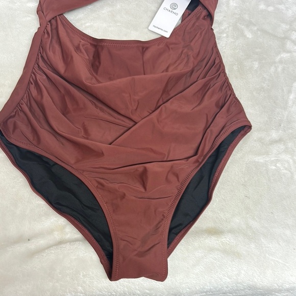 Chic Brown One-Piece Swimsuit with Asymmetrical Cut-Out - Picture 4 of 12